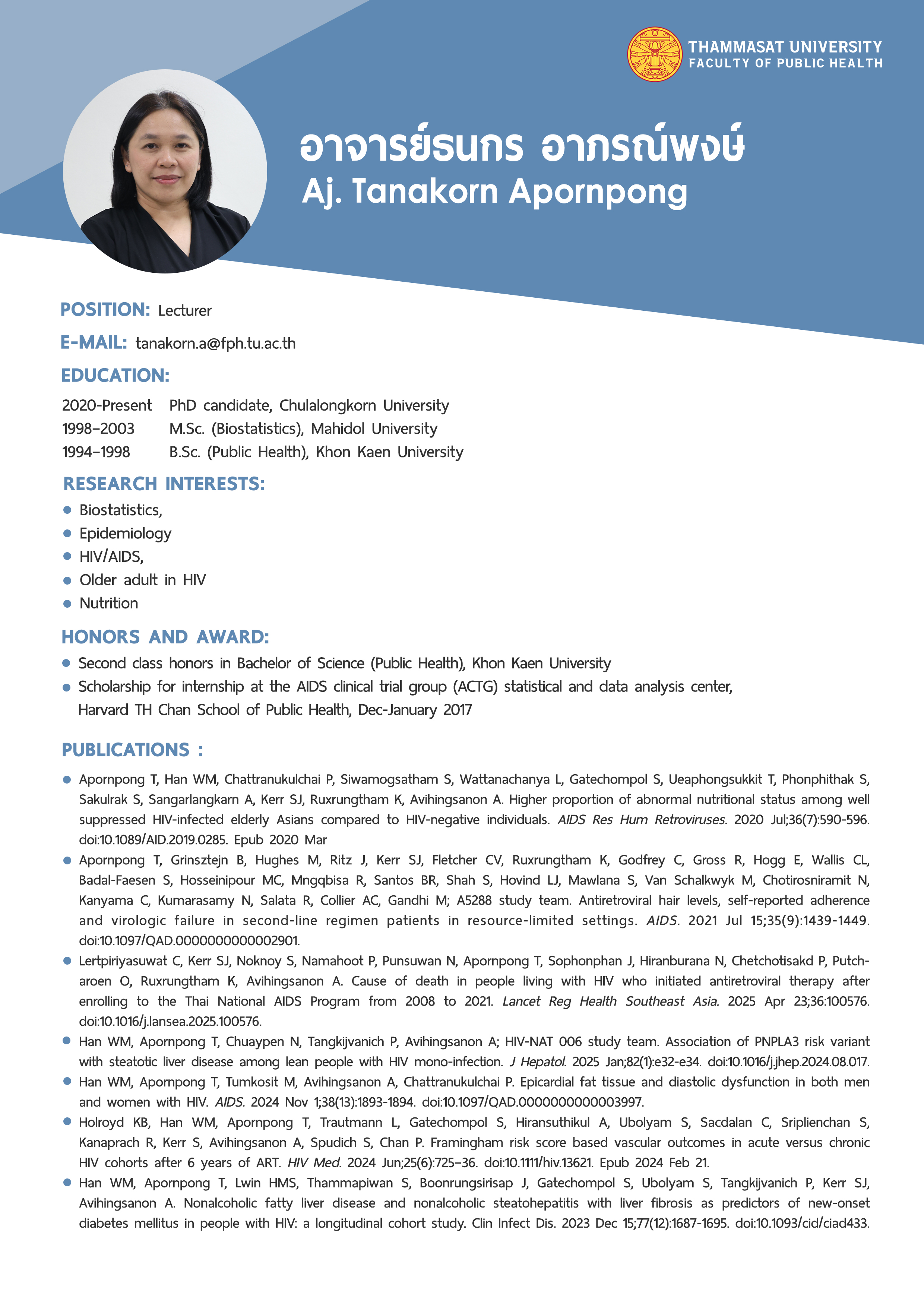 CV: Faculty of Public Health